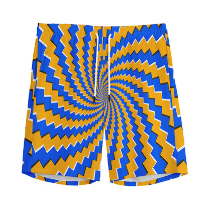 Yellow Spiral Moving Optical Illusion Men's Sports Shorts