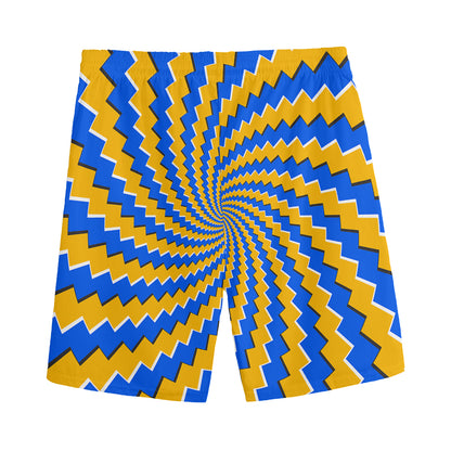 Yellow Spiral Moving Optical Illusion Men's Sports Shorts