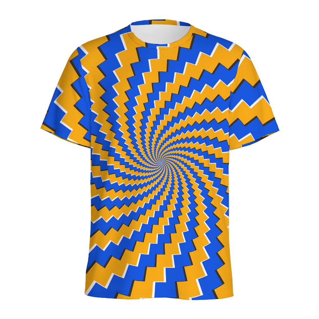 Yellow Spiral Moving Optical Illusion Men's Sports T-Shirt