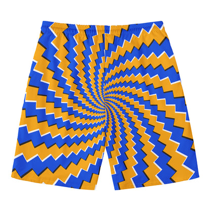 Yellow Spiral Moving Optical Illusion Men's Swim Trunks