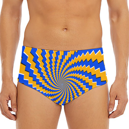 Yellow Spiral Moving Optical Illusion Men's Triangle Swim Briefs