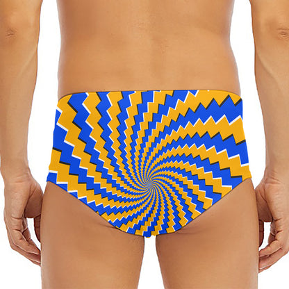 Yellow Spiral Moving Optical Illusion Men's Triangle Swim Briefs