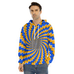 Yellow Spiral Moving Optical Illusion Men's Velvet Pullover Hoodie