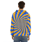 Yellow Spiral Moving Optical Illusion Men's Velvet Pullover Hoodie