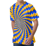 Yellow Spiral Moving Optical Illusion Men's Velvet T-Shirt