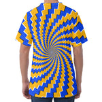 Yellow Spiral Moving Optical Illusion Men's Velvet T-Shirt