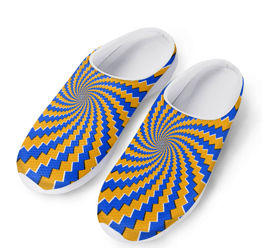 Yellow Spiral Moving Optical Illusion Mesh Casual Shoes