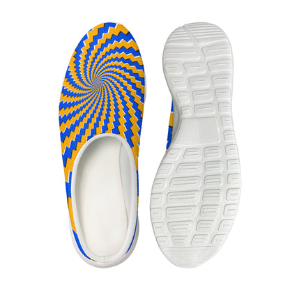 Yellow Spiral Moving Optical Illusion Mesh Casual Shoes