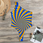 Yellow Spiral Moving Optical Illusion One Shoulder Bodysuit