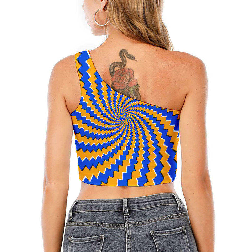 Yellow Spiral Moving Optical Illusion One Shoulder Crop Top