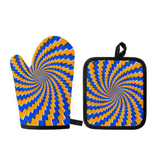 Yellow Spiral Moving Optical Illusion Oven Mitt And Pot Holder Set