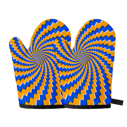 Yellow Spiral Moving Optical Illusion Oven Mitts