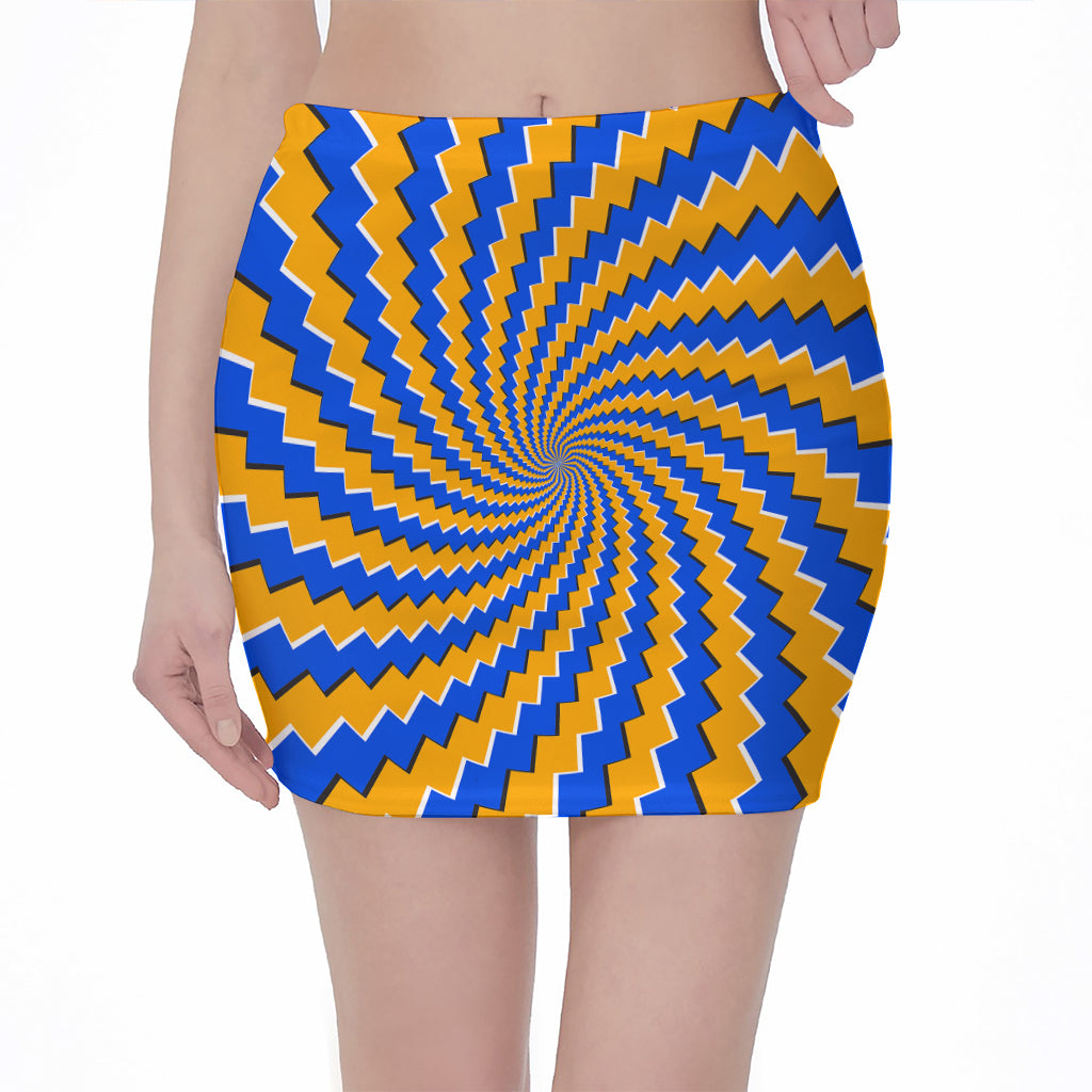 Yellow Spiral Moving Optical Illusion Pencil Mini Skirt