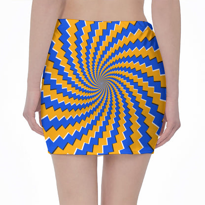 Yellow Spiral Moving Optical Illusion Pencil Mini Skirt