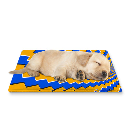 Yellow Spiral Moving Optical Illusion Pet Cooling Mat Cover