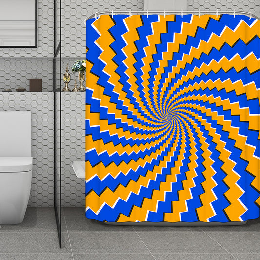 Yellow Spiral Moving Optical Illusion Polyester Shower Curtain