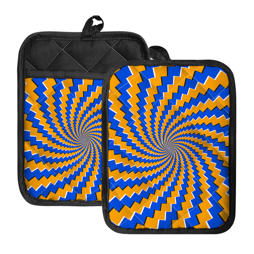 Yellow Spiral Moving Optical Illusion Pot Holders With Pocket