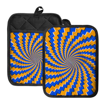 Yellow Spiral Moving Optical Illusion Pot Holders With Pocket