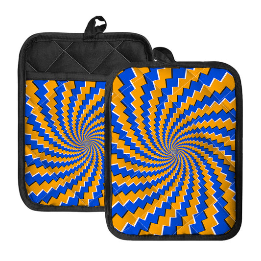 Yellow Spiral Moving Optical Illusion Pot Holders With Pocket