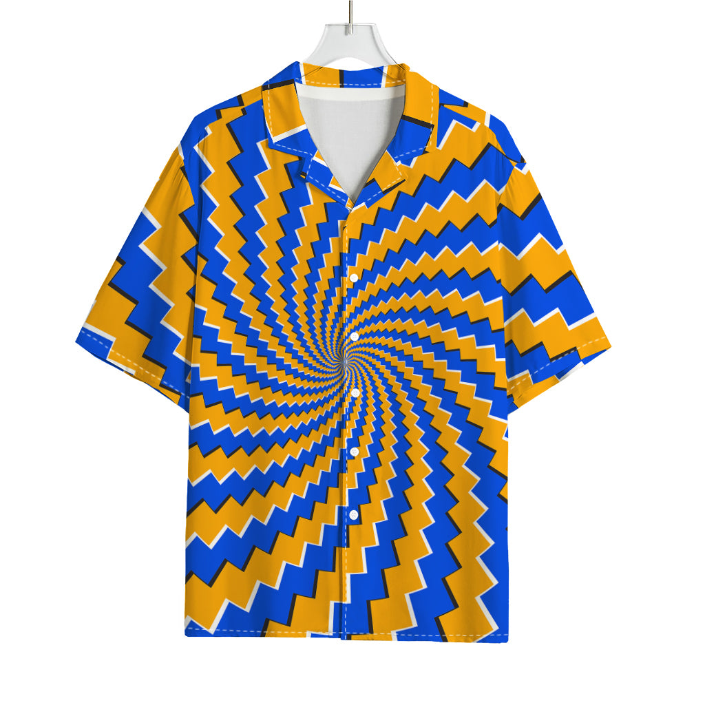 Yellow Spiral Moving Optical Illusion Rayon Hawaiian Shirt