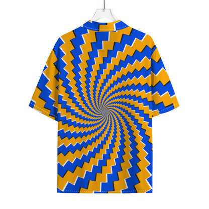 Yellow Spiral Moving Optical Illusion Rayon Hawaiian Shirt