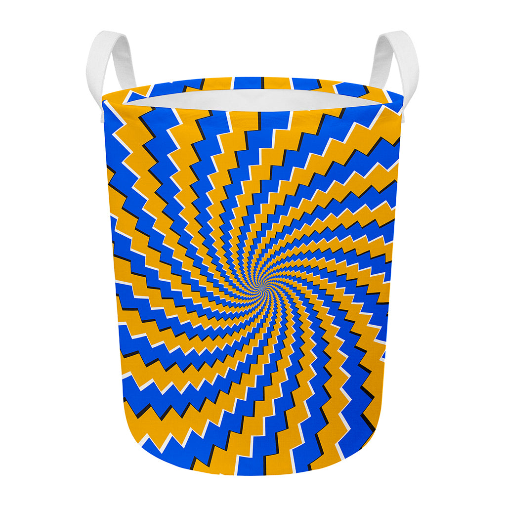 Yellow Spiral Moving Optical Illusion Round Laundry Basket