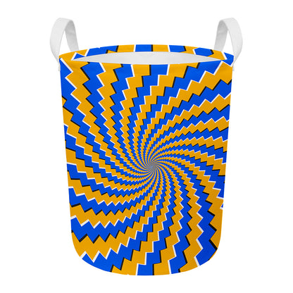 Yellow Spiral Moving Optical Illusion Round Laundry Basket