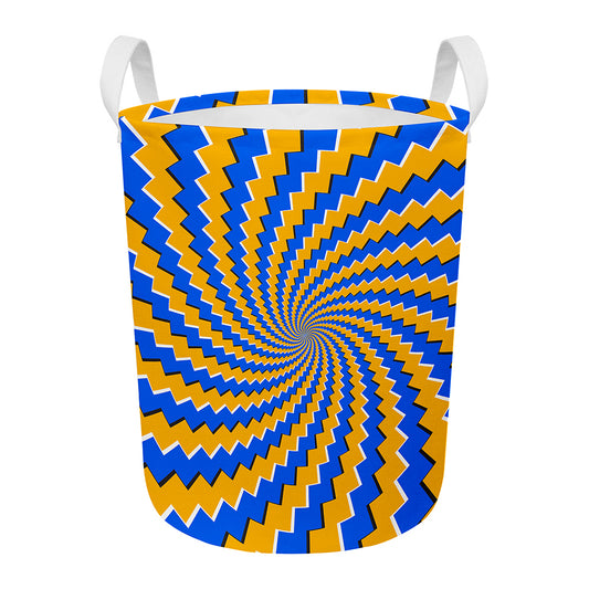 Yellow Spiral Moving Optical Illusion Round Laundry Basket