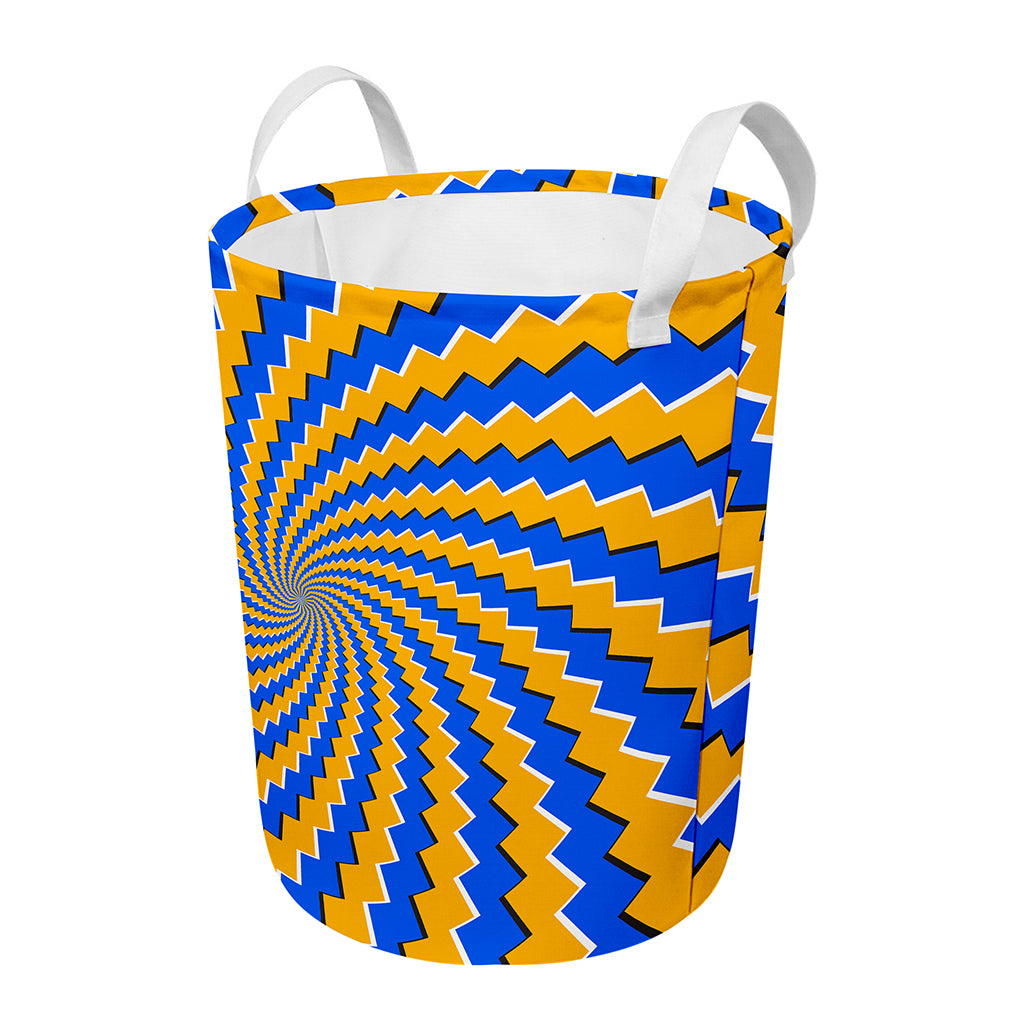 Yellow Spiral Moving Optical Illusion Round Laundry Basket