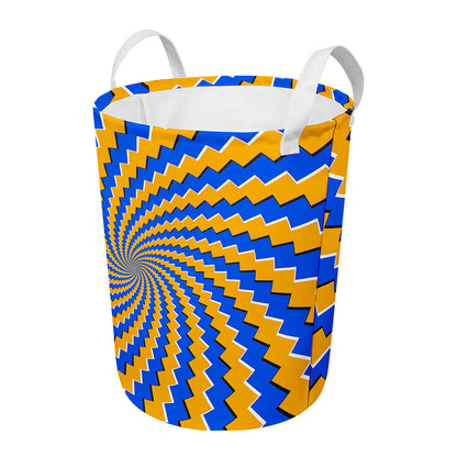 Yellow Spiral Moving Optical Illusion Round Laundry Basket