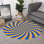 Yellow Spiral Moving Optical Illusion Round Rug