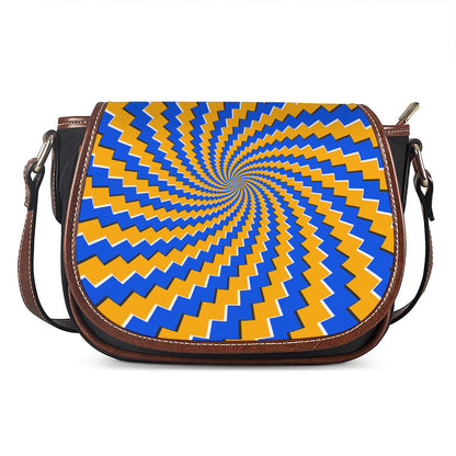 Yellow Spiral Moving Optical Illusion Saddle Bag