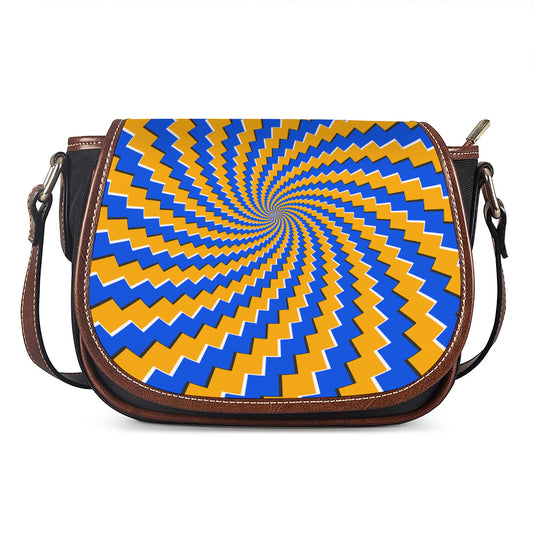 Yellow Spiral Moving Optical Illusion Saddle Bag