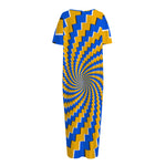 Yellow Spiral Moving Optical Illusion Short Sleeve Long Nightdress