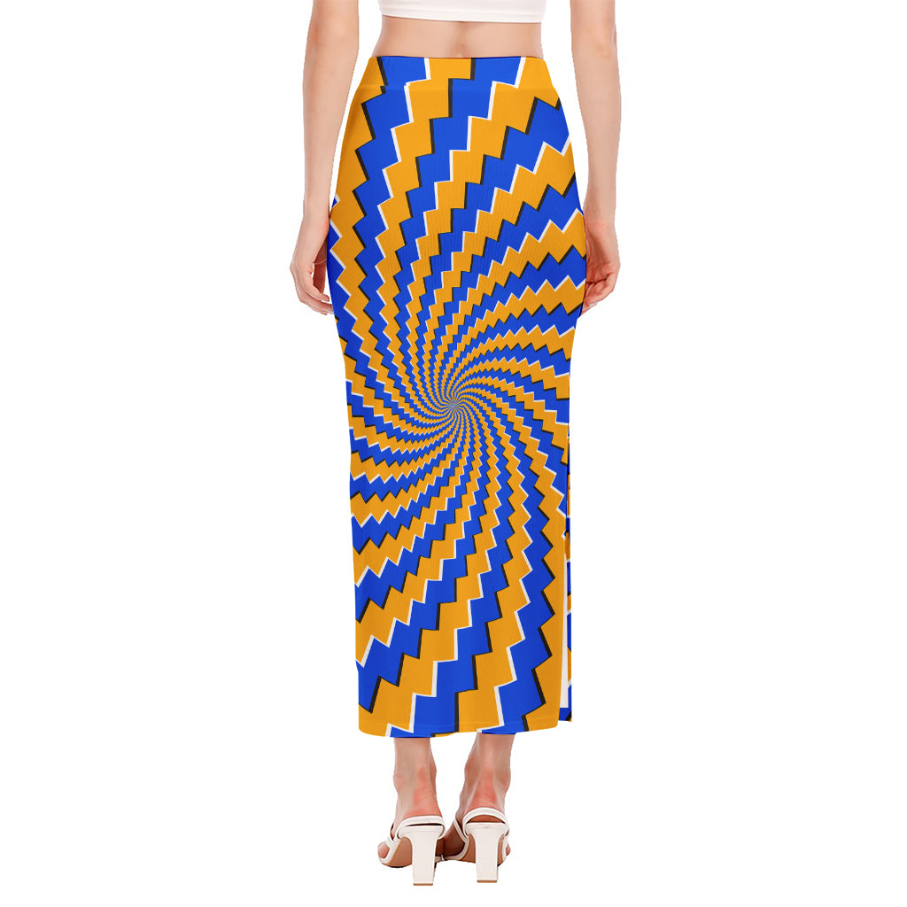 Yellow Spiral Moving Optical Illusion Side Slit Maxi Skirt