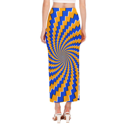 Yellow Spiral Moving Optical Illusion Side Slit Maxi Skirt