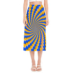 Yellow Spiral Moving Optical Illusion Side Slit Midi Skirt