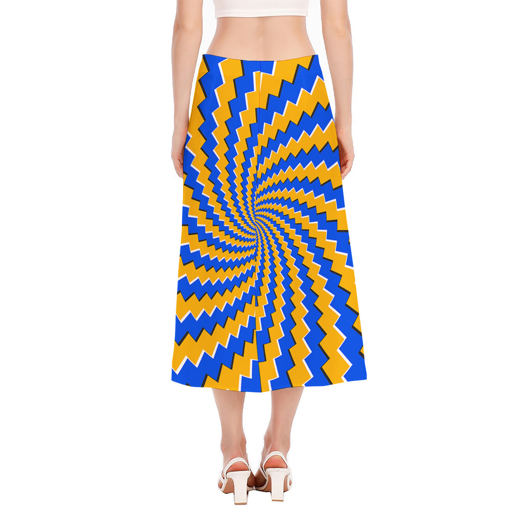 Yellow Spiral Moving Optical Illusion Side Slit Midi Skirt