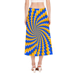 Yellow Spiral Moving Optical Illusion Side Slit Midi Skirt