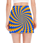 Yellow Spiral Moving Optical Illusion Side Slit Mini Skirt