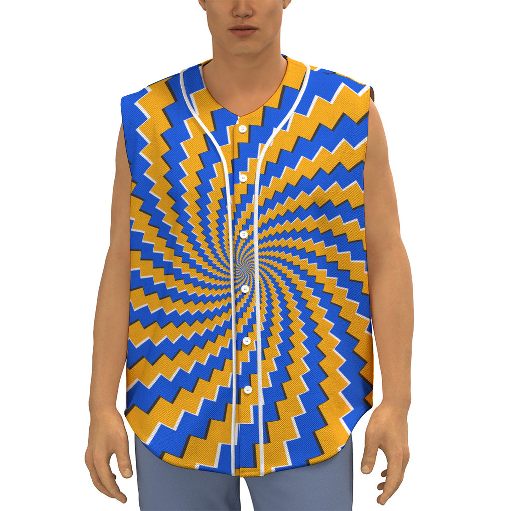 Yellow Spiral Moving Optical Illusion Sleeveless Baseball Jersey