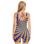 Yellow Spiral Moving Optical Illusion Sleeveless One Piece Swimsuit