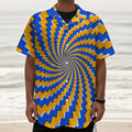 Yellow Spiral Moving Optical Illusion Textured Short Sleeve Shirt