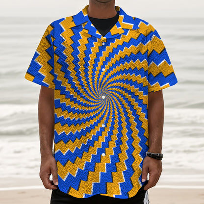 Yellow Spiral Moving Optical Illusion Textured Short Sleeve Shirt