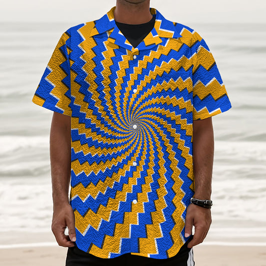 Yellow Spiral Moving Optical Illusion Textured Short Sleeve Shirt