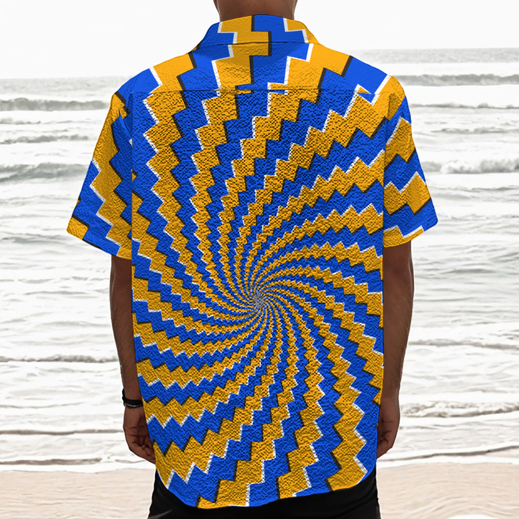 Yellow Spiral Moving Optical Illusion Textured Short Sleeve Shirt