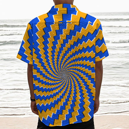 Yellow Spiral Moving Optical Illusion Textured Short Sleeve Shirt