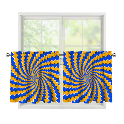 Yellow Spiral Moving Optical Illusion Tier Curtains