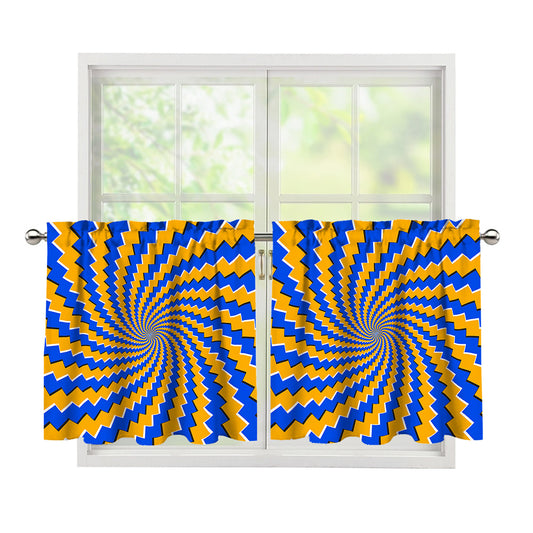 Yellow Spiral Moving Optical Illusion Tier Curtains