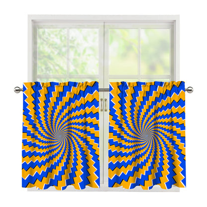 Yellow Spiral Moving Optical Illusion Tier Curtains